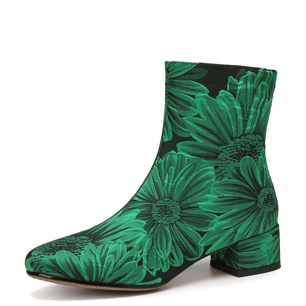 Modische Mit Blumen Bedruckte Bequeme Warme Seitliche Reißverschluss-Stiefel Mit Klobigem Absatz