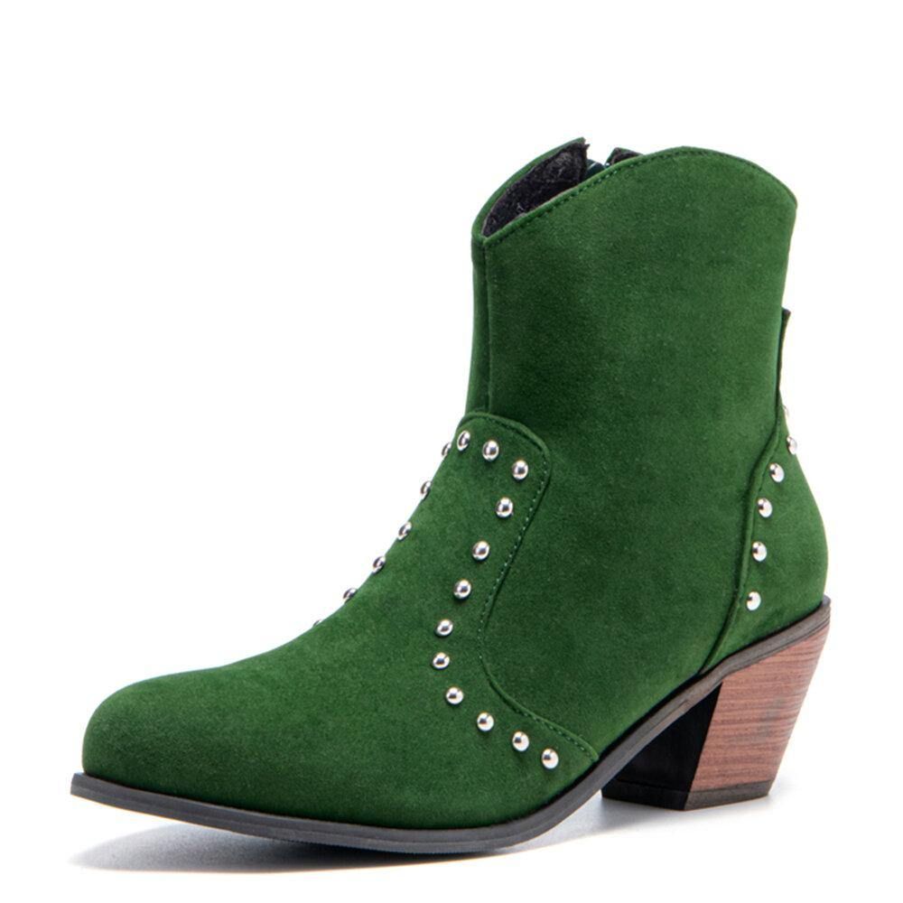 Plus Size Damen Wildleder Niet Seitlicher Reißverschluss Chunky Heel Stiefeletten