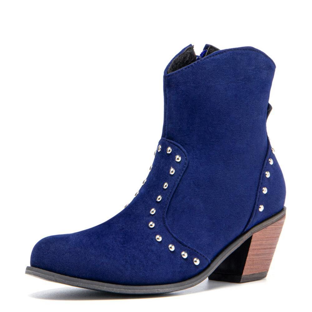 Plus Size Damen Wildleder Niet Seitlicher Reißverschluss Chunky Heel Stiefeletten