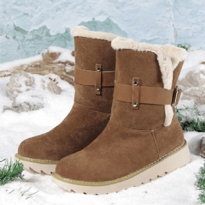 Plus Size Damen Wildleder Stoff Gürtelschnalle Rutschfeste Kurze Schneestiefel