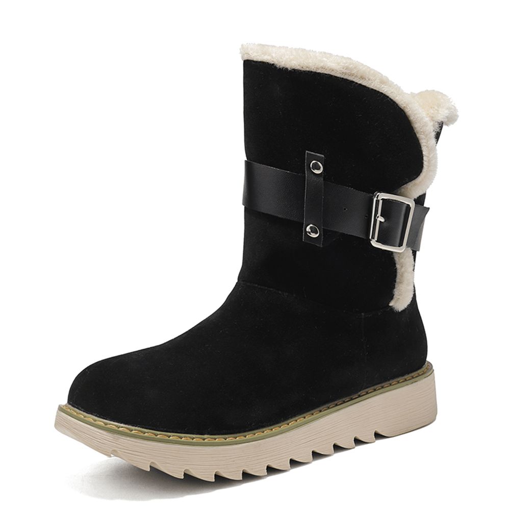 Plus Size Damen Wildleder Stoff Gürtelschnalle Rutschfeste Kurze Schneestiefel