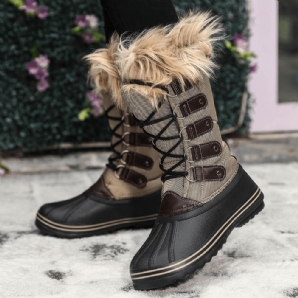 Solide Pelzige Warme Rutschfeste Damen-Schneestiefel Mit Kreuzriemen Und Mittlerer Wade