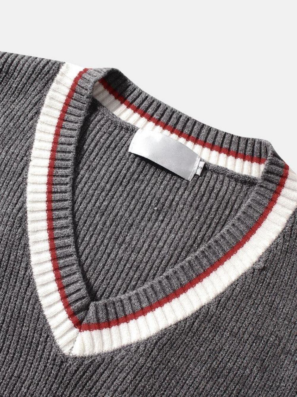 Herren-College-Stil Kontrastierender V-Ausschnitt Gestrickter Pullover Freizeitweste