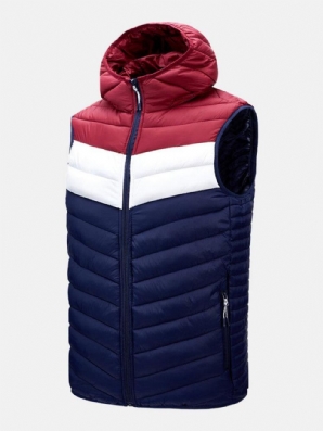 Herren-Patchwork-Sleeveless Warm Zipper Hooded Padded Gilet Vest