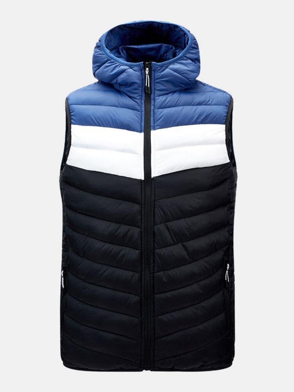 Herren-Patchwork-Sleeveless Warm Zipper Hooded Padded Gilet Vest