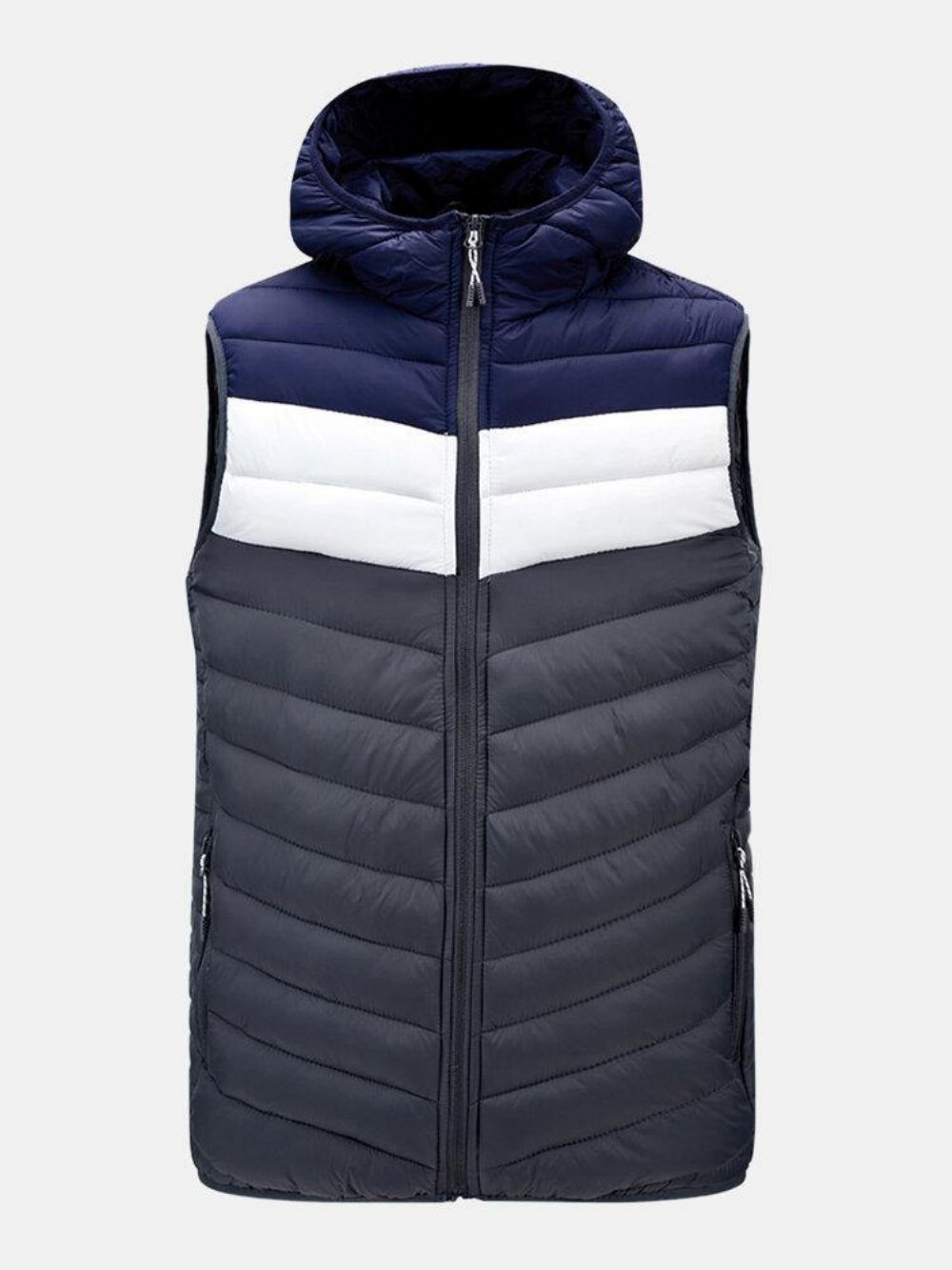 Herren-Patchwork-Sleeveless Warm Zipper Hooded Padded Gilet Vest