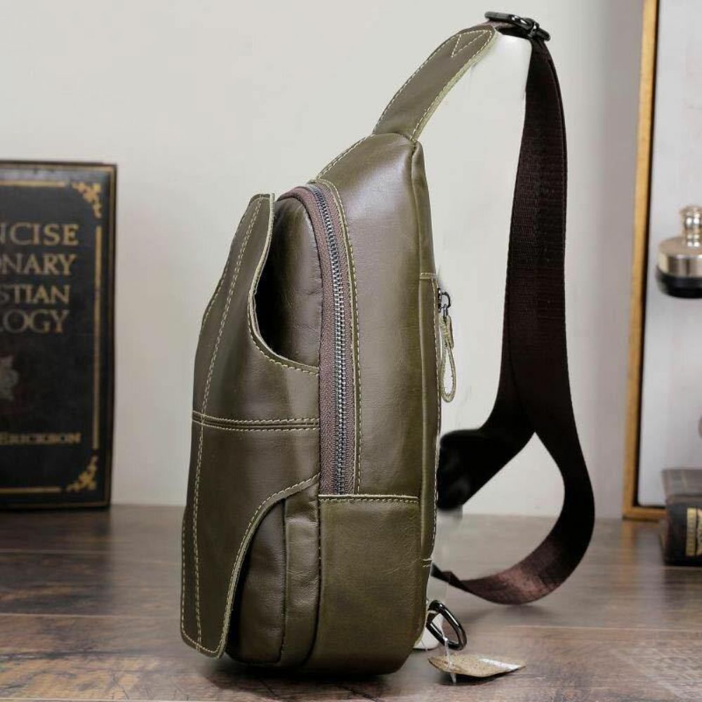 Herren Echtes Leder Anti-Diebstahl Retro Casual Business Umhängetasche Brusttasche Sling Bag