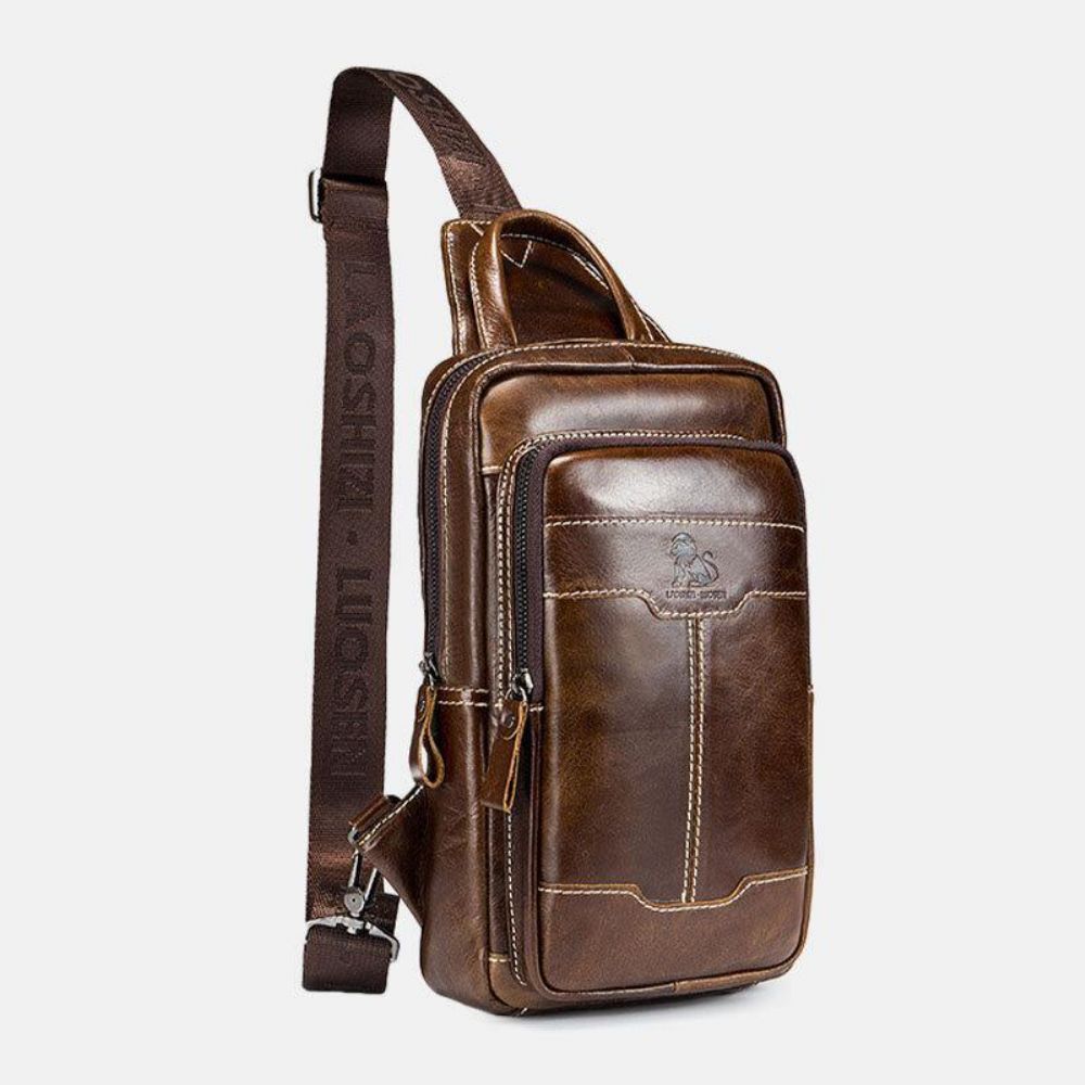 Herren Echtes Leder Gewachstes Leder Rindsleder Retro Fashion Business Brusttasche Umhängetasche