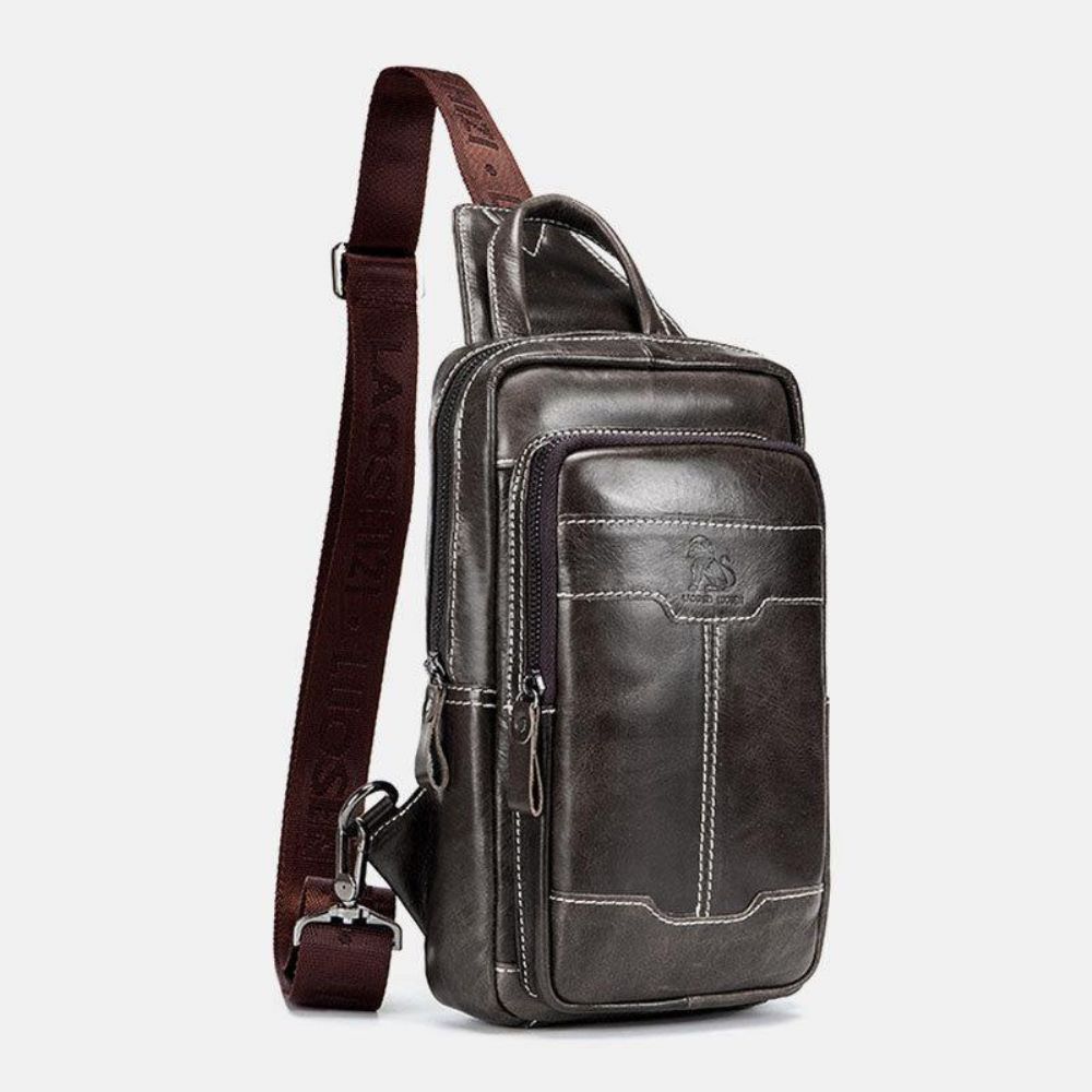 Herren Echtes Leder Gewachstes Leder Rindsleder Retro Fashion Business Brusttasche Umhängetasche