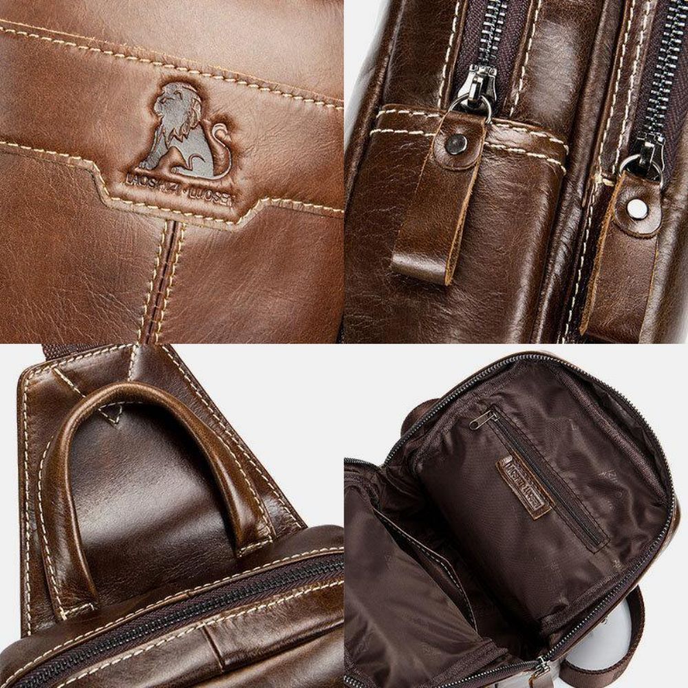 Herren Echtes Leder Gewachstes Leder Rindsleder Retro Fashion Business Brusttasche Umhängetasche