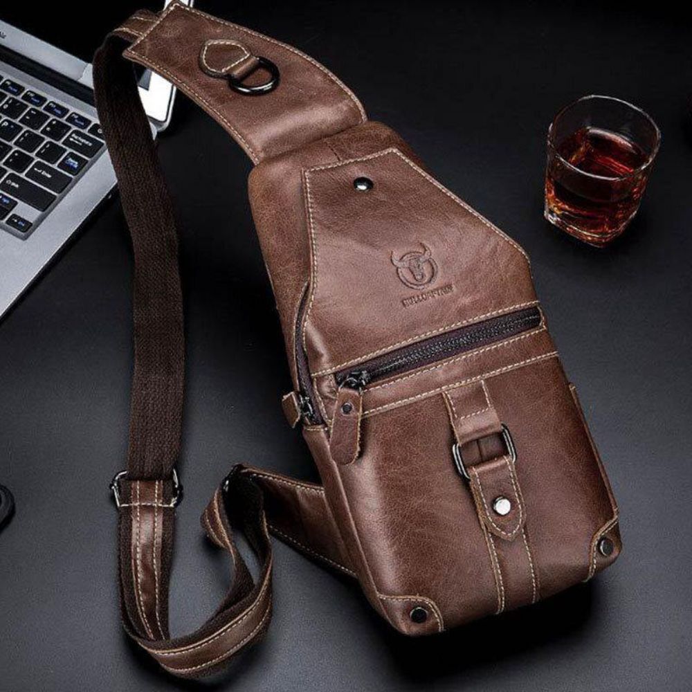 Herren Echtes Leder Multi-Pocket Anti-Diebstahl Verschleißfest Vintage Casual Umhängetasche Brusttasche