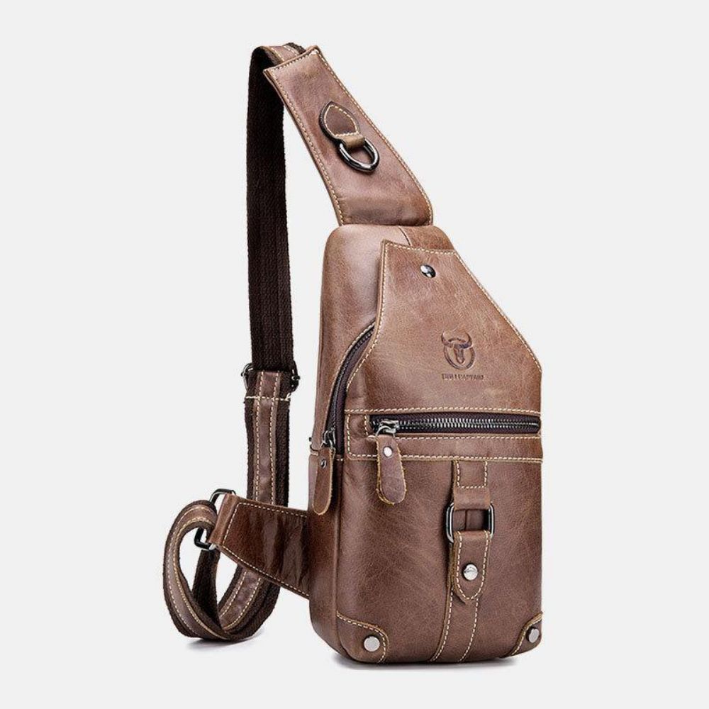 Herren Echtes Leder Multi-Pocket Anti-Diebstahl Verschleißfest Vintage Casual Umhängetasche Brusttasche