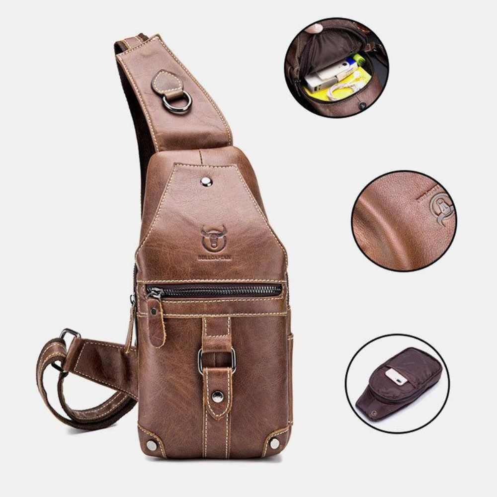 Herren Echtes Leder Multi-Pocket Anti-Diebstahl Verschleißfest Vintage Casual Umhängetasche Brusttasche