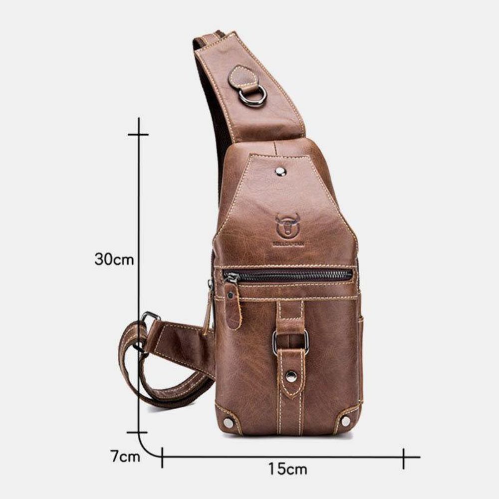 Herren Echtes Leder Multi-Pocket Anti-Diebstahl Verschleißfest Vintage Casual Umhängetasche Brusttasche