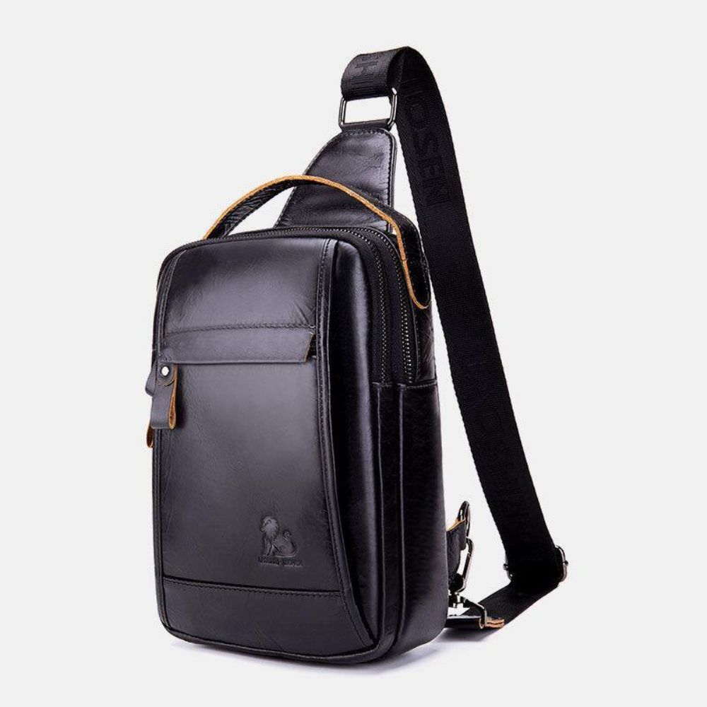 Herren Echtes Leder Retro Business Casual Einfarbig Leder Umhängetasche Umhängetasche Brusttasche