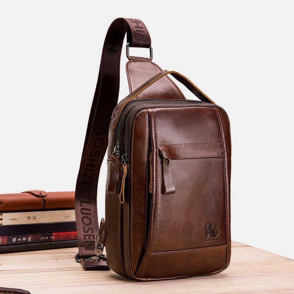 Herren Echtes Leder Retro Business Casual Einfarbig Leder Umhängetasche Umhängetasche Brusttasche