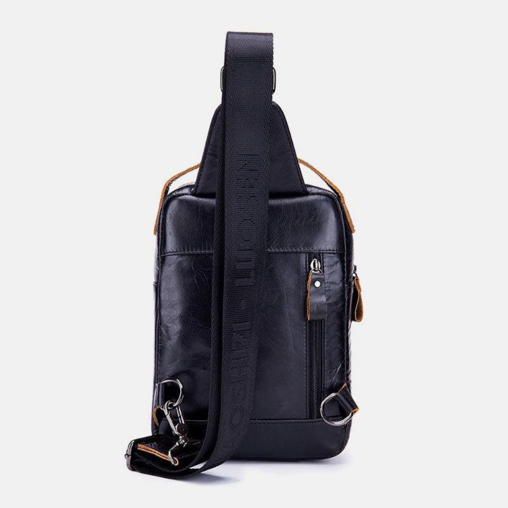 Herren Echtes Leder Retro Business Casual Einfarbig Leder Umhängetasche Umhängetasche Brusttasche