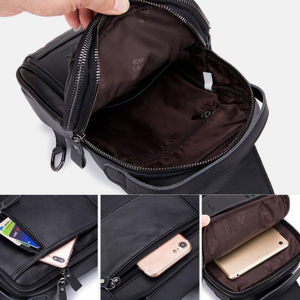 Herren Echtes Leder Retro Business Casual Einfarbig Leder Umhängetasche Umhängetasche Brusttasche