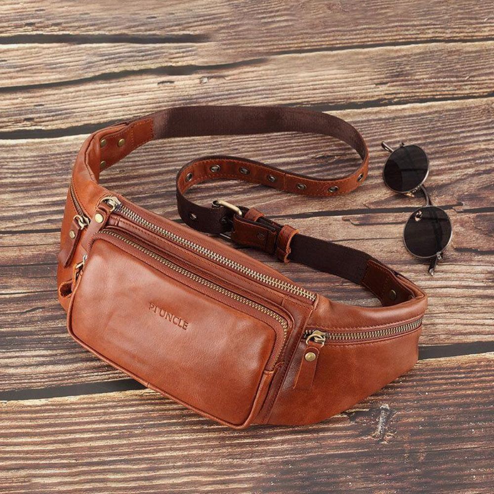 Herren Echtes Leder Retro Sport Outdoor Multi-Carry Brusttasche Sling Bag Umhängetasche Gürteltasche