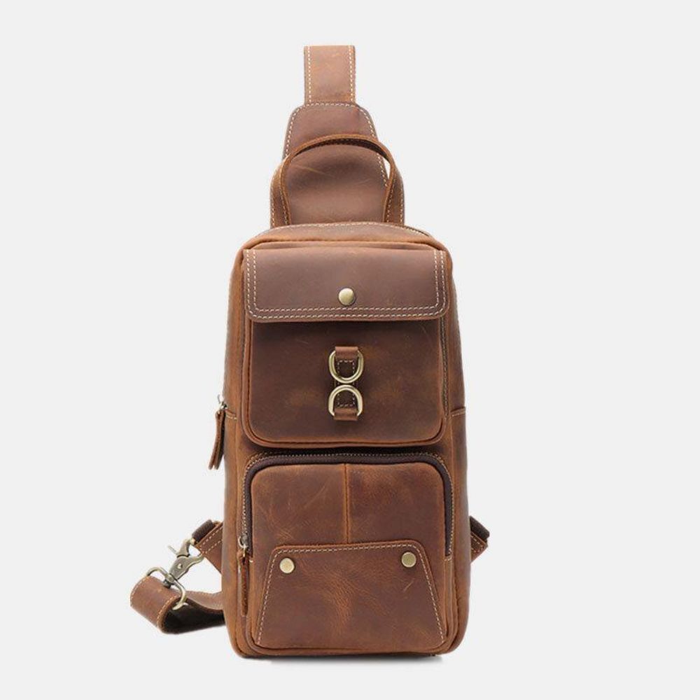 Herren Echtes Leder Rindsleder Retro Mode Brusttasche Crossbody Bag Sling Bag