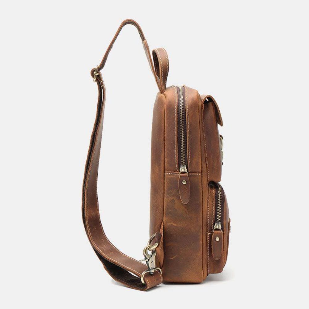 Herren Echtes Leder Rindsleder Retro Mode Brusttasche Crossbody Bag Sling Bag