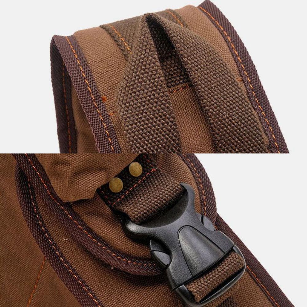 Herren Echtes Leder Und Segeltuch Reise Outdoor Tragetasche Multi-Pocket Umhängetasche Brusttasche