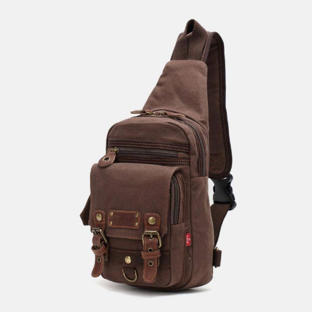 Herren Echtes Leder Und Segeltuch Reise Outdoor Tragetasche Persönliche Umhängetasche Brusttasche