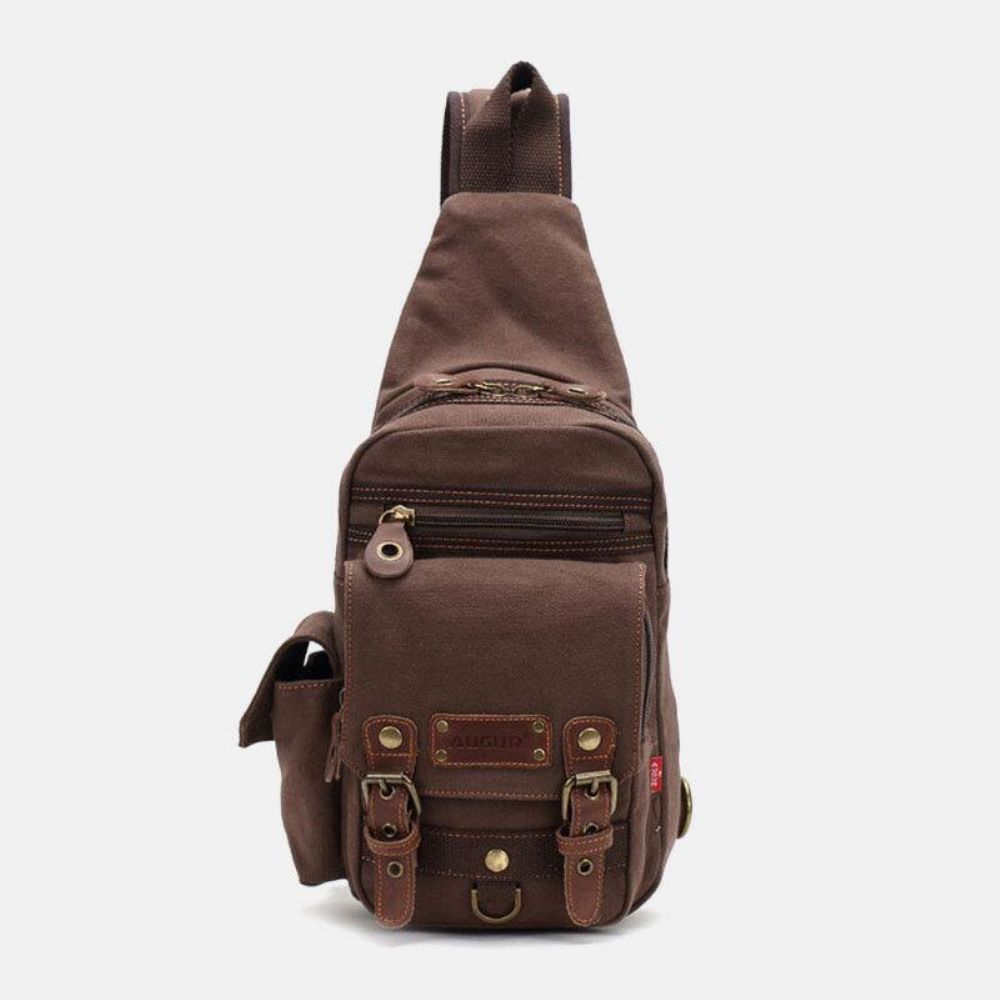 Herren Echtes Leder Und Segeltuch Reise Outdoor Tragetasche Persönliche Umhängetasche Brusttasche