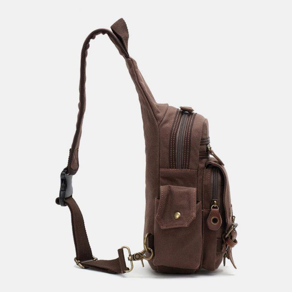 Herren Echtes Leder Und Segeltuch Reise Outdoor Tragetasche Persönliche Umhängetasche Brusttasche