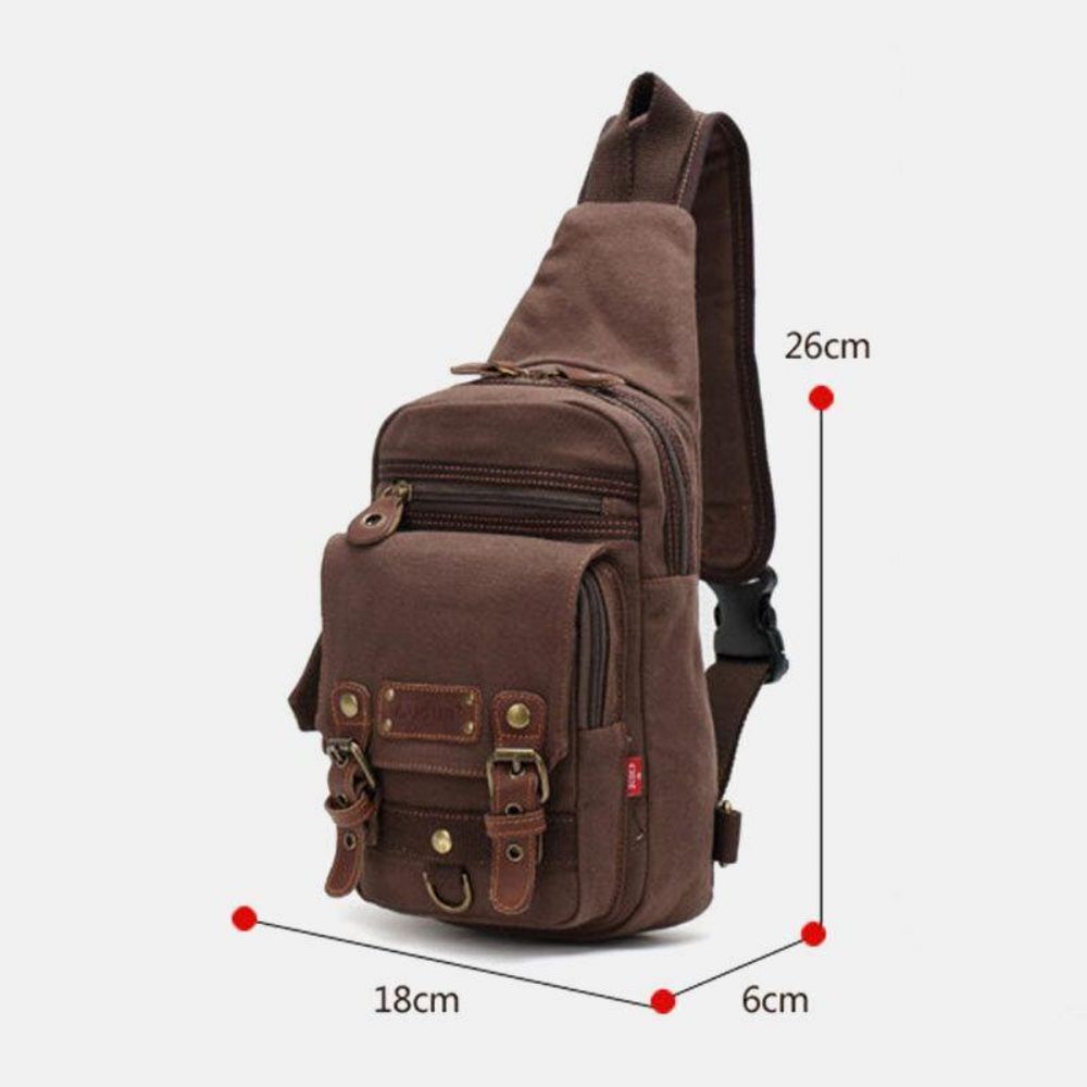 Herren Echtes Leder Und Segeltuch Reise Outdoor Tragetasche Persönliche Umhängetasche Brusttasche