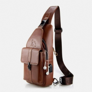 Herren Echtes Leder Usb Lade Retro Casual Rindsleder Brusttasche Sling Bag Umhängetasche