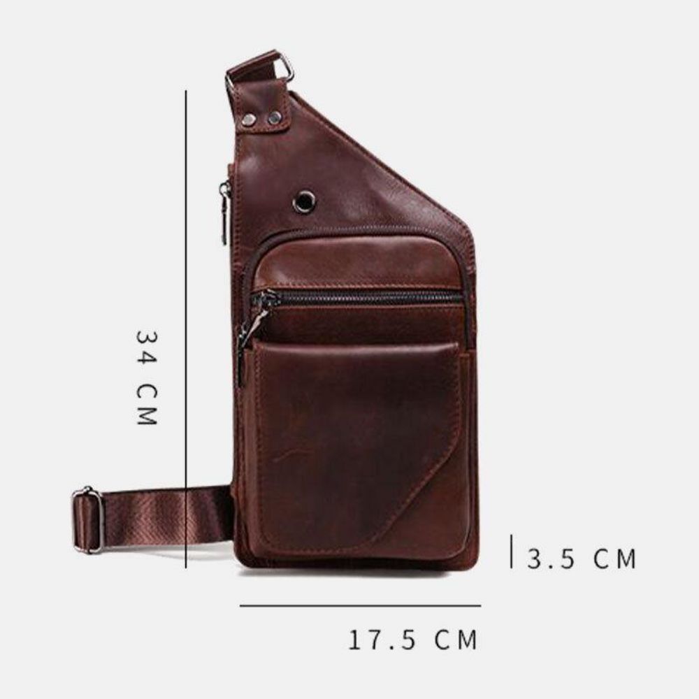 Herren Echtleder Retro Business Leder Brusttasche Umhängetasche Mit Kopfhörerloch