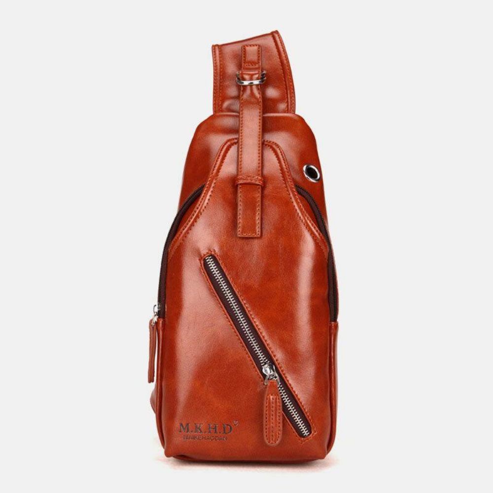 Herren Kunstleder Ölleder Business Casual Travel Wasserdichte Umhängetasche Brusttasche