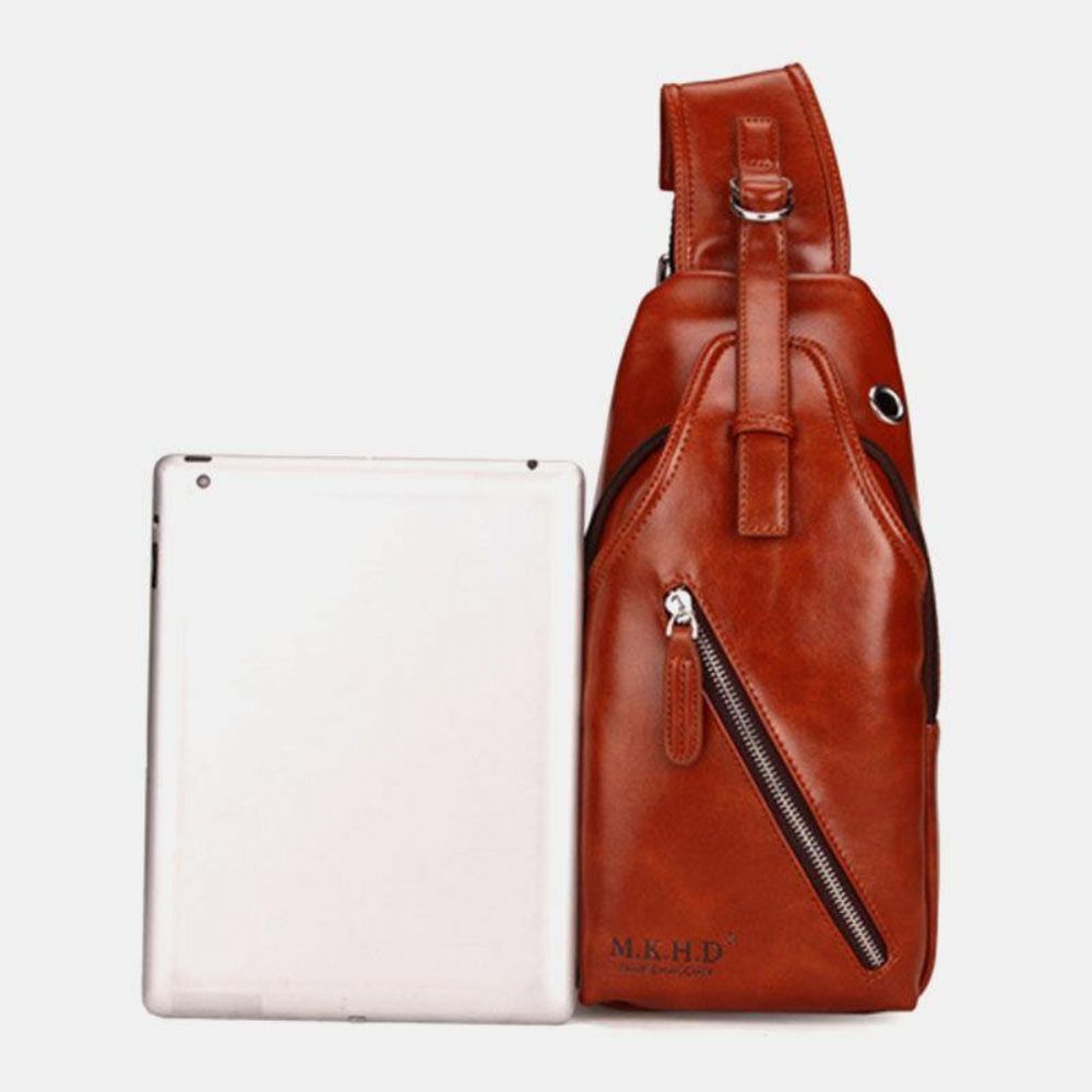 Herren Kunstleder Ölleder Business Casual Travel Wasserdichte Umhängetasche Brusttasche