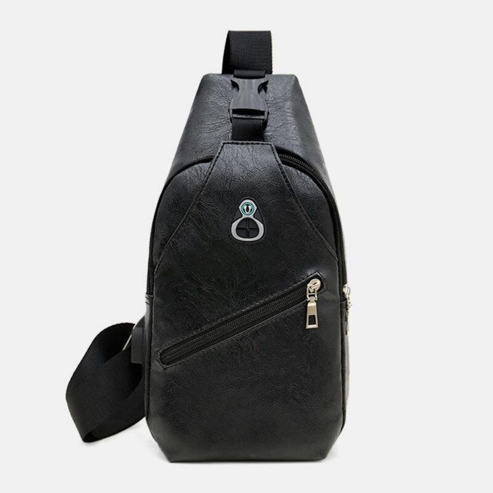 Herren Kunstleder Usb Ladekopfhörer Reise Retro Business Brusttasche Umhängetasche