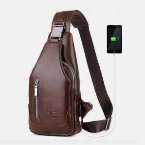 Herren Pu-Leder Business Casual Outdoor Wasserdicht Multi-Carry Umhängetasche Umhängetasche Brusttasche Mit Usb-Aufladung