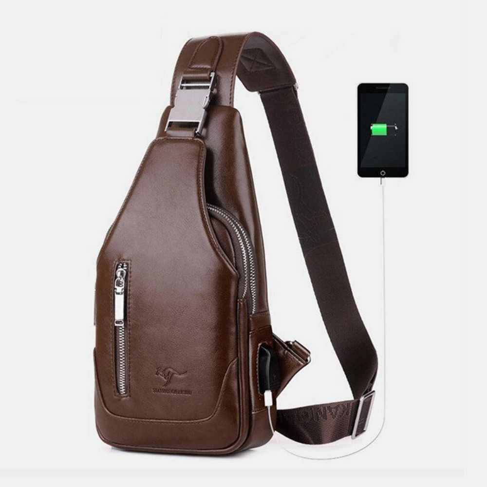 Herren Pu-Leder Business Casual Outdoor Wasserdicht Multi-Carry Umhängetasche Umhängetasche Brusttasche Mit Usb-Aufladung