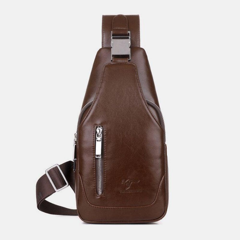 Herren Pu-Leder Business Casual Outdoor Wasserdicht Multi-Carry Umhängetasche Umhängetasche Brusttasche Mit Usb-Aufladung