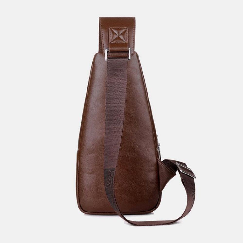 Herren Pu-Leder Business Casual Outdoor Wasserdicht Multi-Carry Umhängetasche Umhängetasche Brusttasche Mit Usb-Aufladung