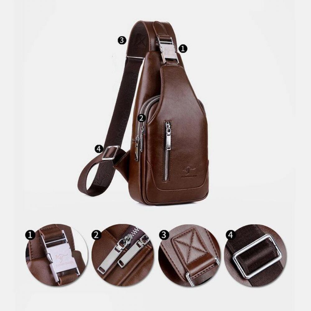 Herren Pu-Leder Business Casual Outdoor Wasserdicht Multi-Carry Umhängetasche Umhängetasche Brusttasche Mit Usb-Aufladung