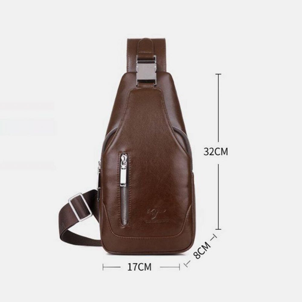 Herren Pu-Leder Business Casual Outdoor Wasserdicht Multi-Carry Umhängetasche Umhängetasche Brusttasche Mit Usb-Aufladung