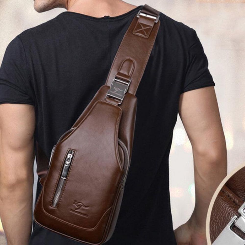 Herren Pu-Leder Business Casual Outdoor Wasserdicht Multi-Carry Umhängetasche Umhängetasche Brusttasche Mit Usb-Aufladung