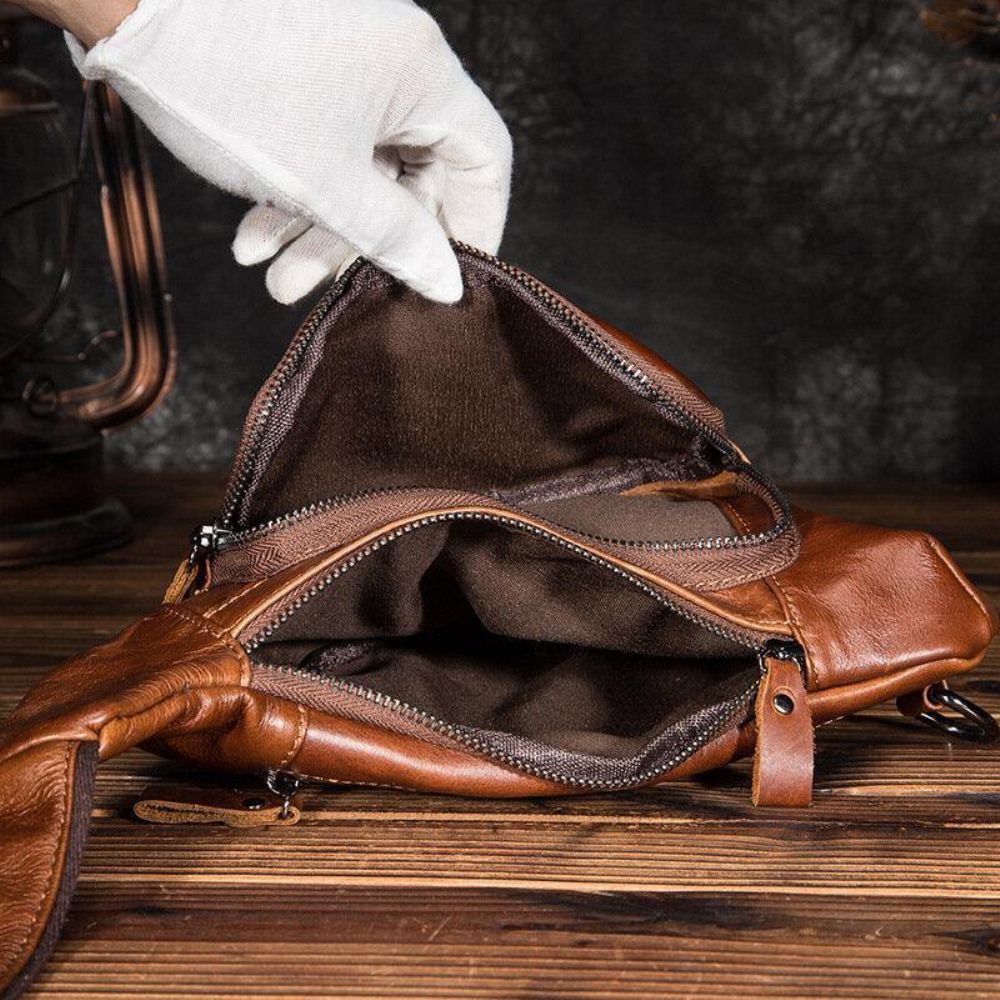 Männer Echtes Leder Multi-Pocket Retro 9 Zoll Große Kapazität Wasserdichte Telefon Brusttaschen Umhängetasche