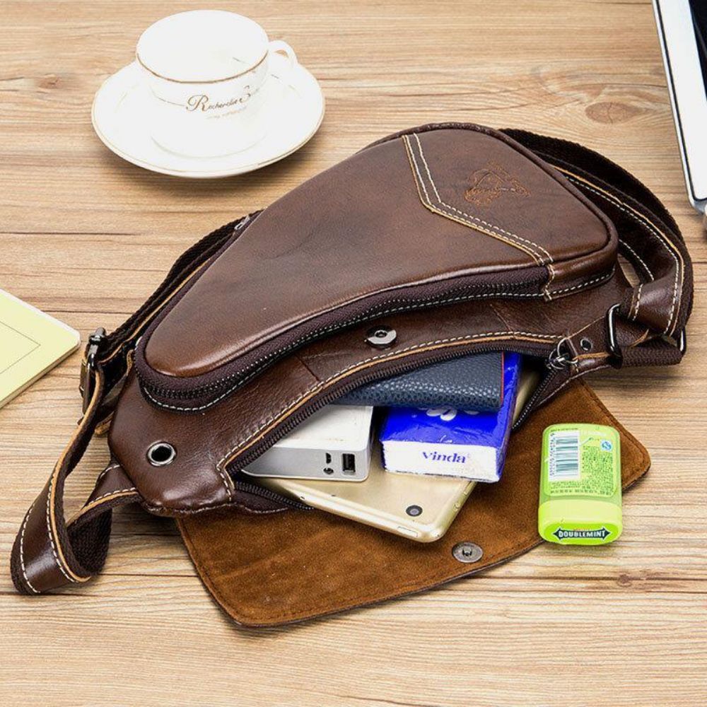 Männer Echtes Leder Rindsleder Dreieck Form Mode Retro Business Umhängetasche Brusttasche