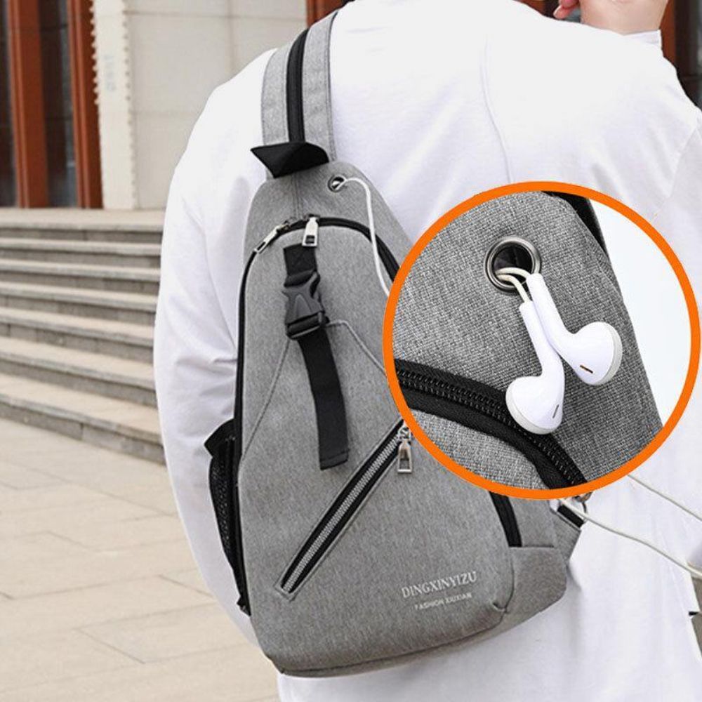 Männer Multifunktions Wasserdichte Usb Aufladbare Kopfhörer Loch Brusttaschen Rucksack Umhängetasche Umhängetaschen