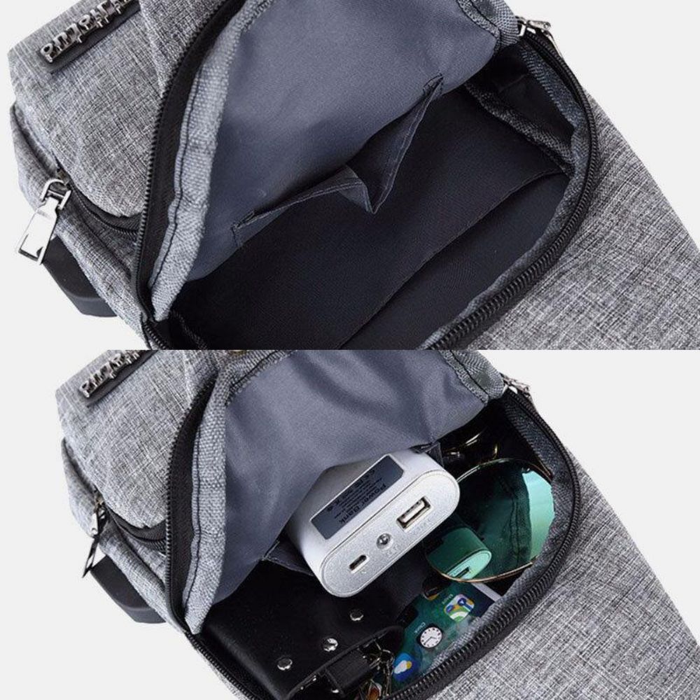 Männer Oxford-Stoff Usb-Aufladung Multi-Pocket Große Kapazität Wasserdichte Brusttasche Umhängetasche