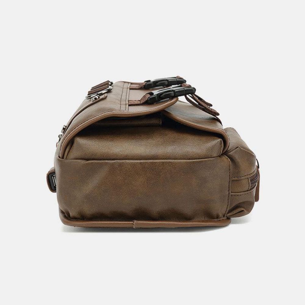 Männer Pu Leder Vintage Multifunktions Kopfhörer Loch Usb Lade Umhängetasche Brusttasche Sling Bag