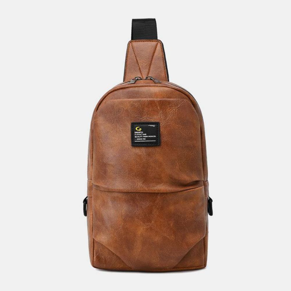 Männer Pu-Leder Wasserdicht Multi-Pocket-Kopfhörer-Loch Lässige Brusttaschen Umhängetasche Crossbody-Taschen