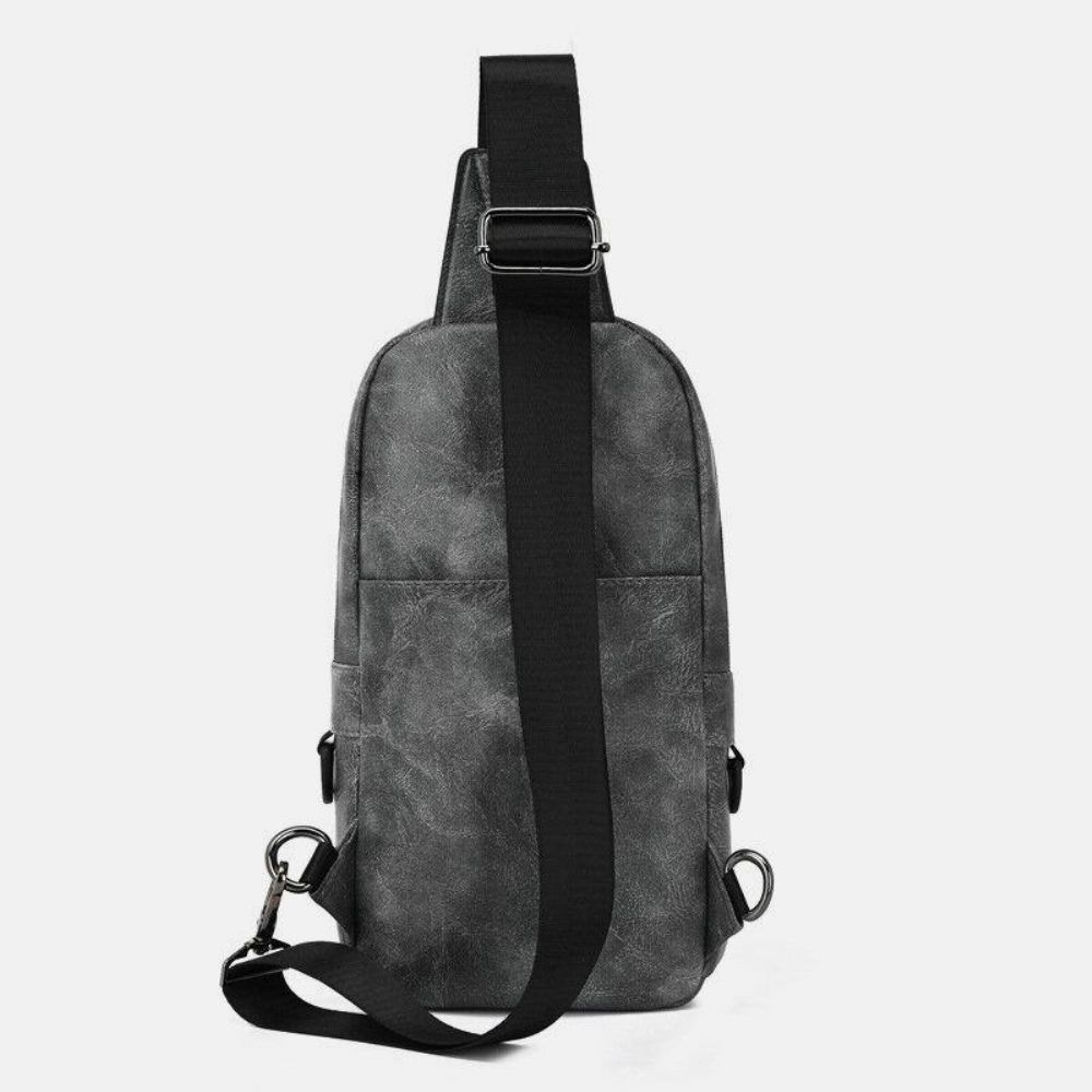 Männer Pu-Leder Wasserdicht Multi-Pocket-Kopfhörer-Loch Lässige Brusttaschen Umhängetasche Crossbody-Taschen