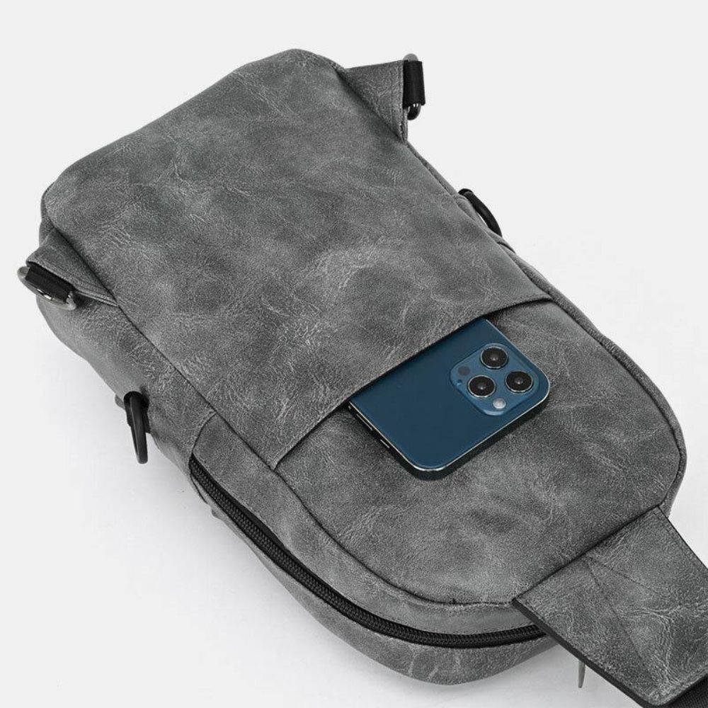 Männer Pu-Leder Wasserdicht Multi-Pocket-Kopfhörer-Loch Lässige Brusttaschen Umhängetasche Crossbody-Taschen